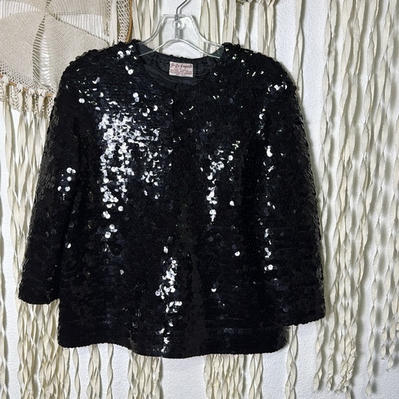 Vintage Black Sequin Quarter Sleeve Knit Jacket by Jo-Ro Imports Maimi Small - Picture 6 of 15